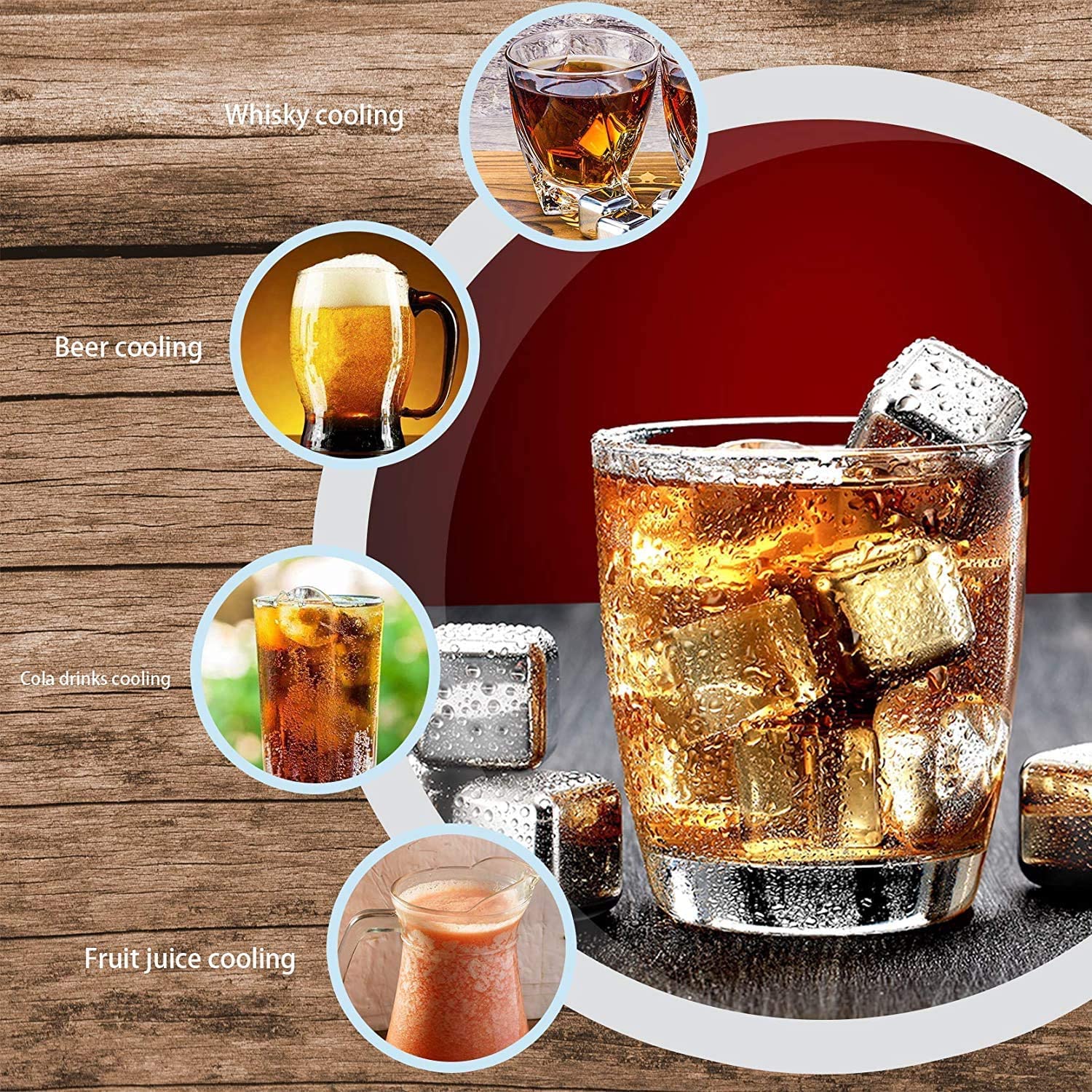304 Stainless Steel Ice Cubes Reusable Whiskey Chilling Stones with Tongs for Wine 8PCS 