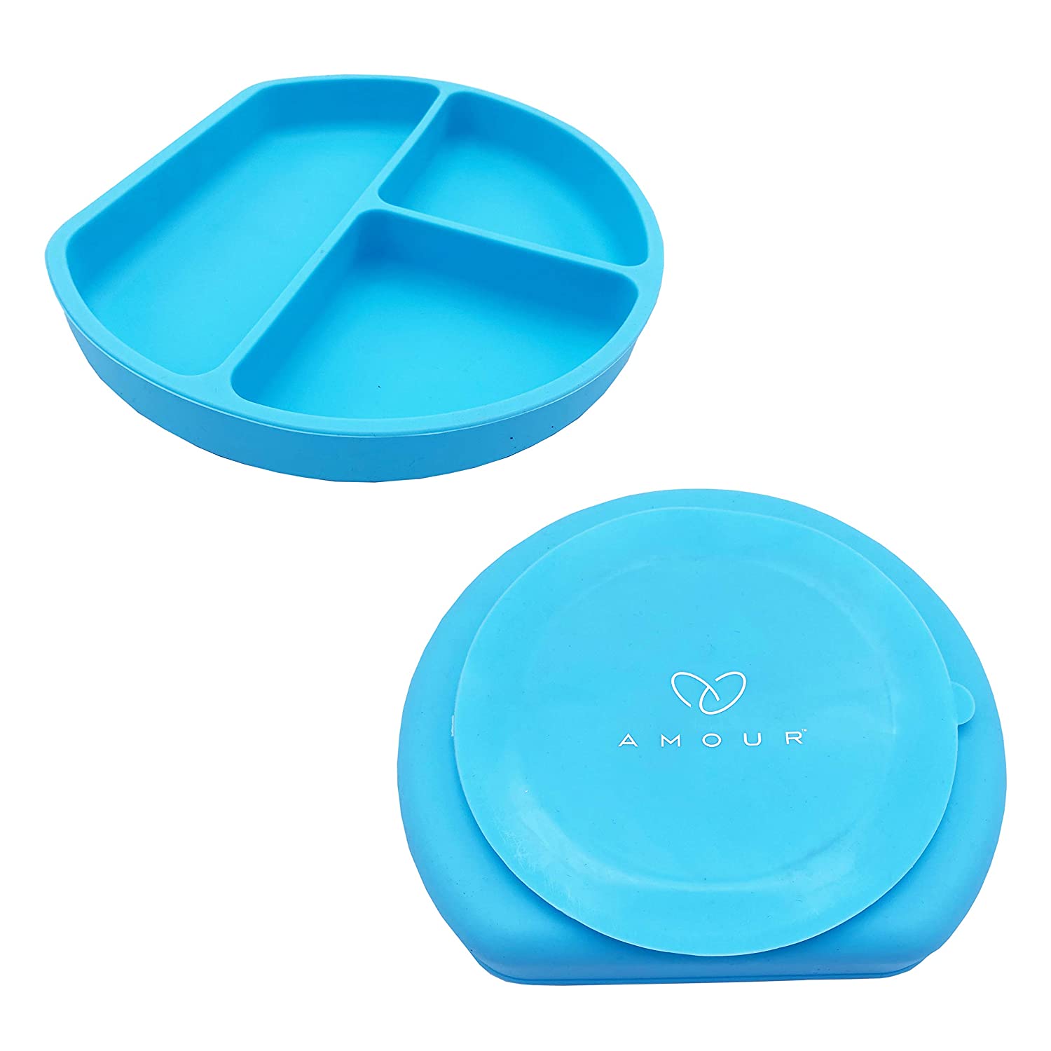 Amour Silicone Grip Self Feeding Dish, Suction Plate, Baby Toddler Plate (Blue)