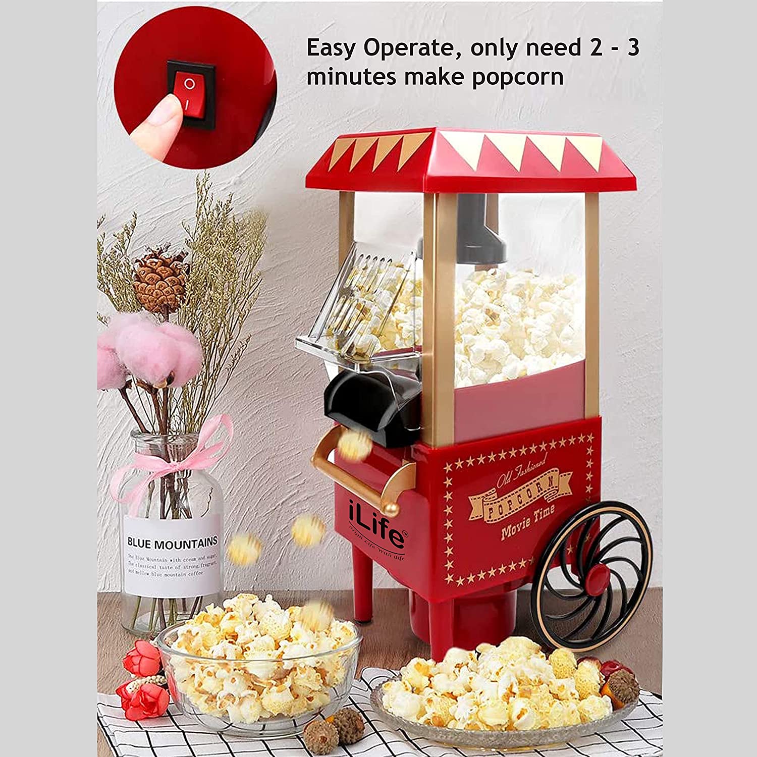 Buy iLife Popcorn Machine, DIY Vintage Retro Electric Hot Air Popcorn  Machine Family Party Tools Online at Best Prices in India - JioMart.