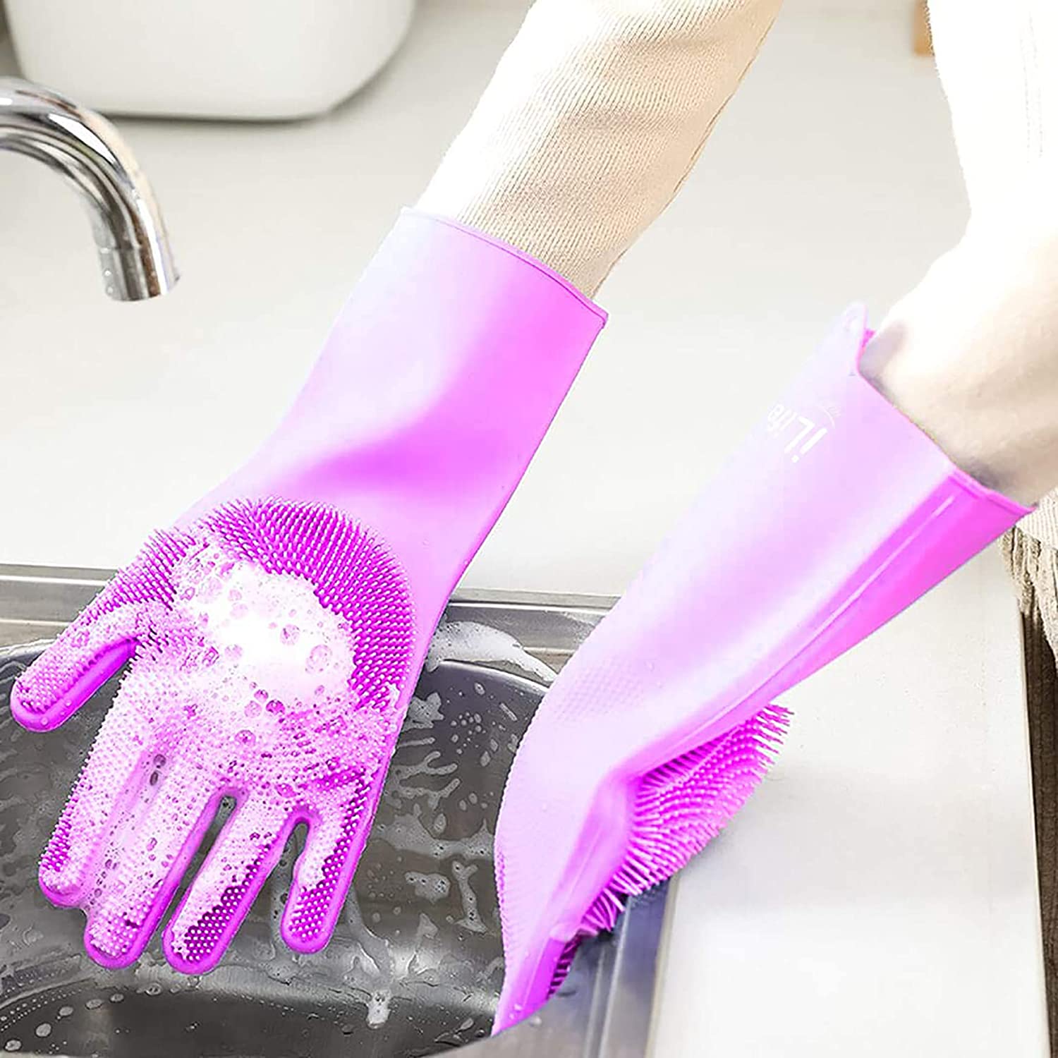  Silicone gloves; Scrub Gloves ; Bath Gloves ; pink scrub gloves