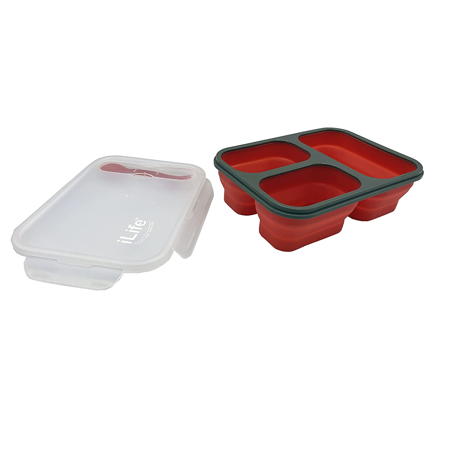 lunch box; expandable lunch box; collapsible lunch box; 3 compartment lunch box